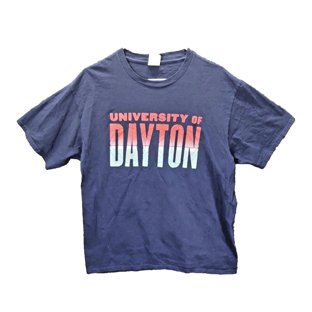 University of Dayton Tee Shirt Men's L Navy 100% Ring Spun Cotton Port & Co